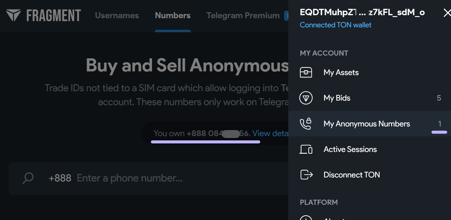 到手的號碼會列在My Numbers